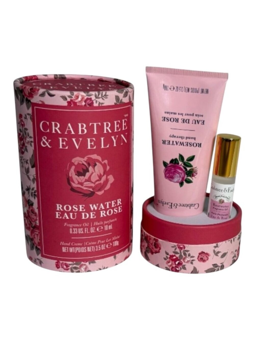 Crabtree & Evelyn Rosewater Gift Set 0.33oz Fragrance Oil 3.5oz Hand Crème NIP